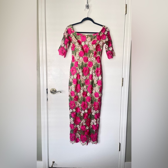 Xscape | Dresses | Maximalist Embroidered Xscape Pink Floral Midi Dress |  Poshmark